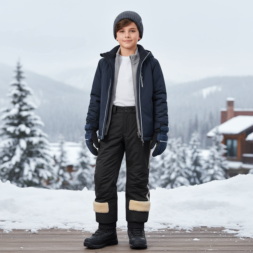Pantalon De Ski Noir Enfant Imperméable Chaud Doublé - Polyester