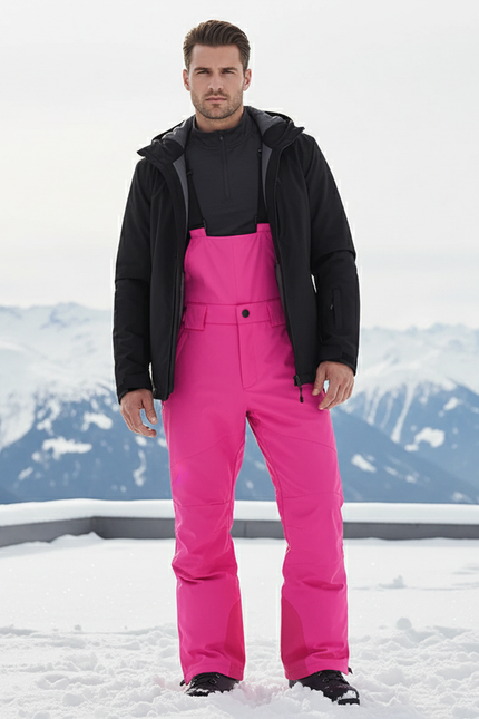 Pantalon De Ski Rose Vif Imperméable Bretelles Homme - Polyester