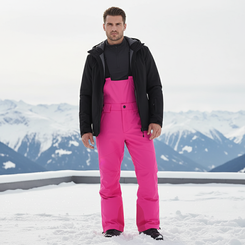 Pantalon De Ski Rose Vif Imperméable Bretelles Homme - Polyester