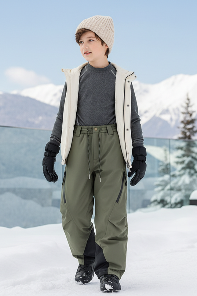 Pantalon De Ski Kaki Cargo Imperméable Enfant Hiver - Polyester