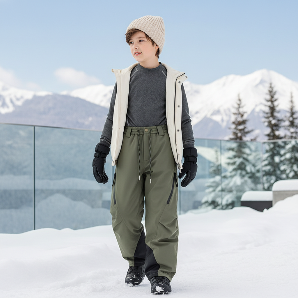 Pantalon De Ski Kaki Cargo Imperméable Enfant Hiver - Polyester