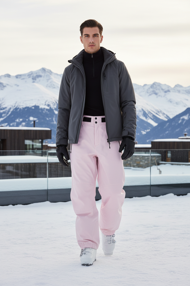 Pantalon De Ski Rose Pâle Imperméable Ample Unisexe - Polyester
