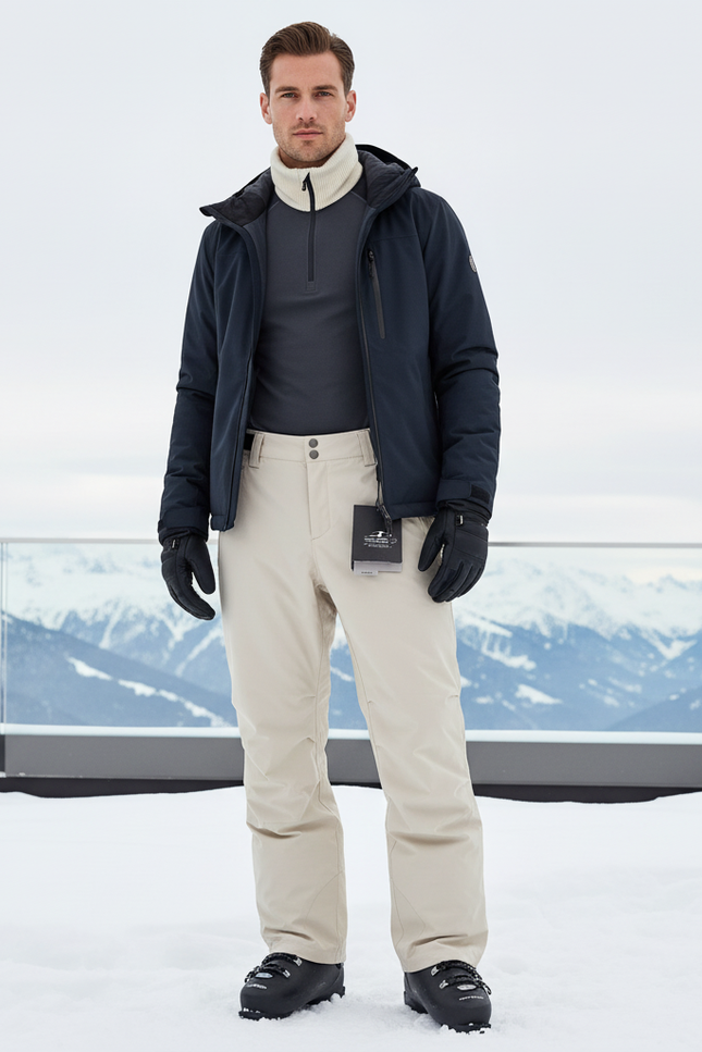 Pantalon De Ski Beige Homme Imperméable Coupe Droite - Polyester