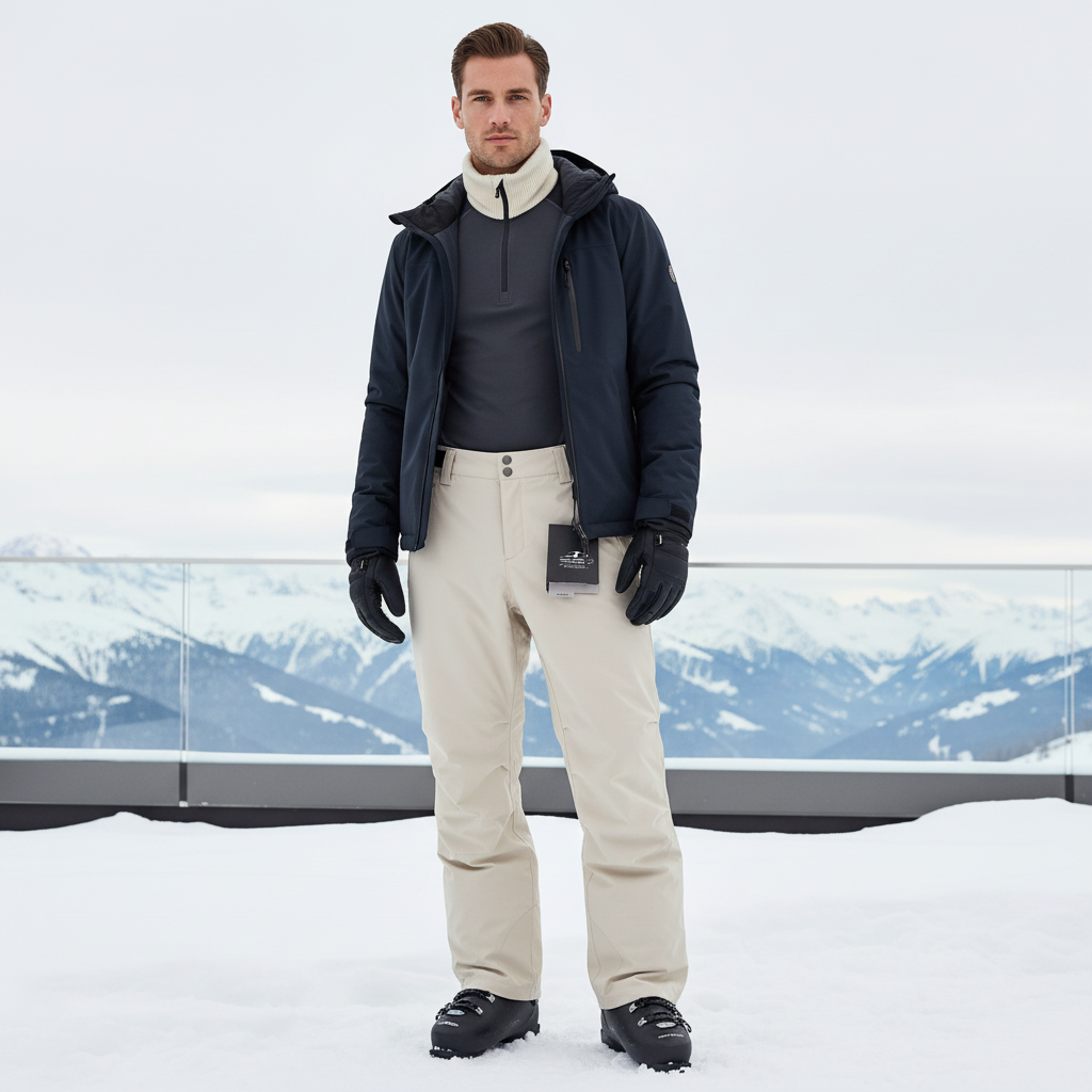 Pantalon De Ski Beige Homme Imperméable Coupe Droite - Polyester