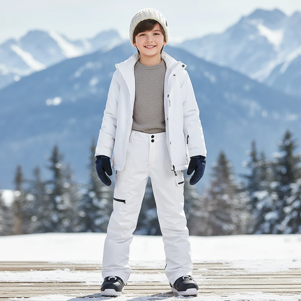 Pantalon De Ski Blanc Imperméable Coupe-Vent Enfant Hiver - Polyester