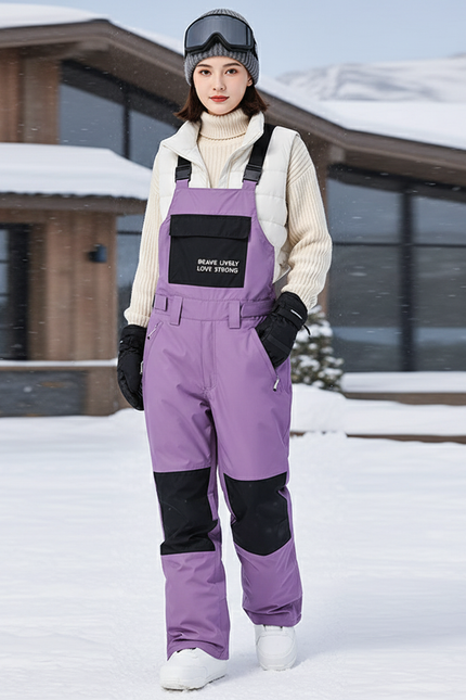 Pantalon De Ski Violet Ample Imperméable Unisexe Bretelles - Polyester