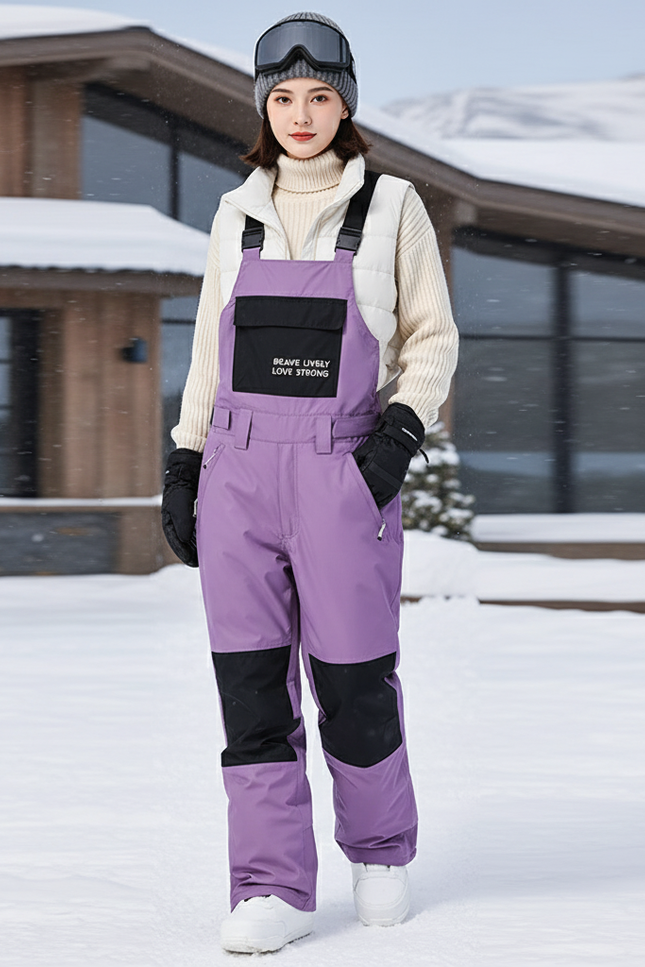 Pantalon De Ski Violet Ample Imperméable Unisexe Bretelles - Polyester