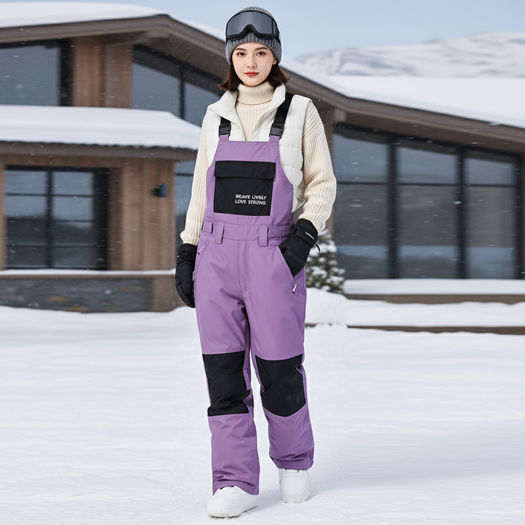 Pantalon De Ski Violet Ample Imperméable Unisexe Bretelles - Polyester