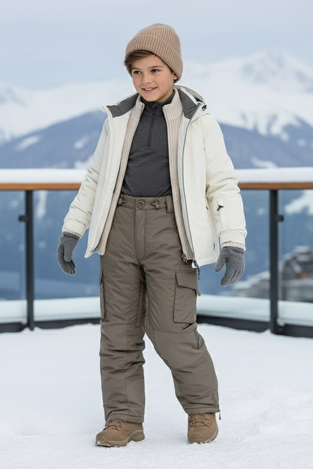 Pantalon De Ski Enfant Kaki Cargo Imperméable Hiver - Polyester