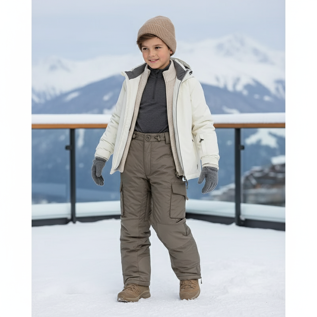 Pantalon De Ski Enfant Kaki Cargo Imperméable Hiver - Polyester