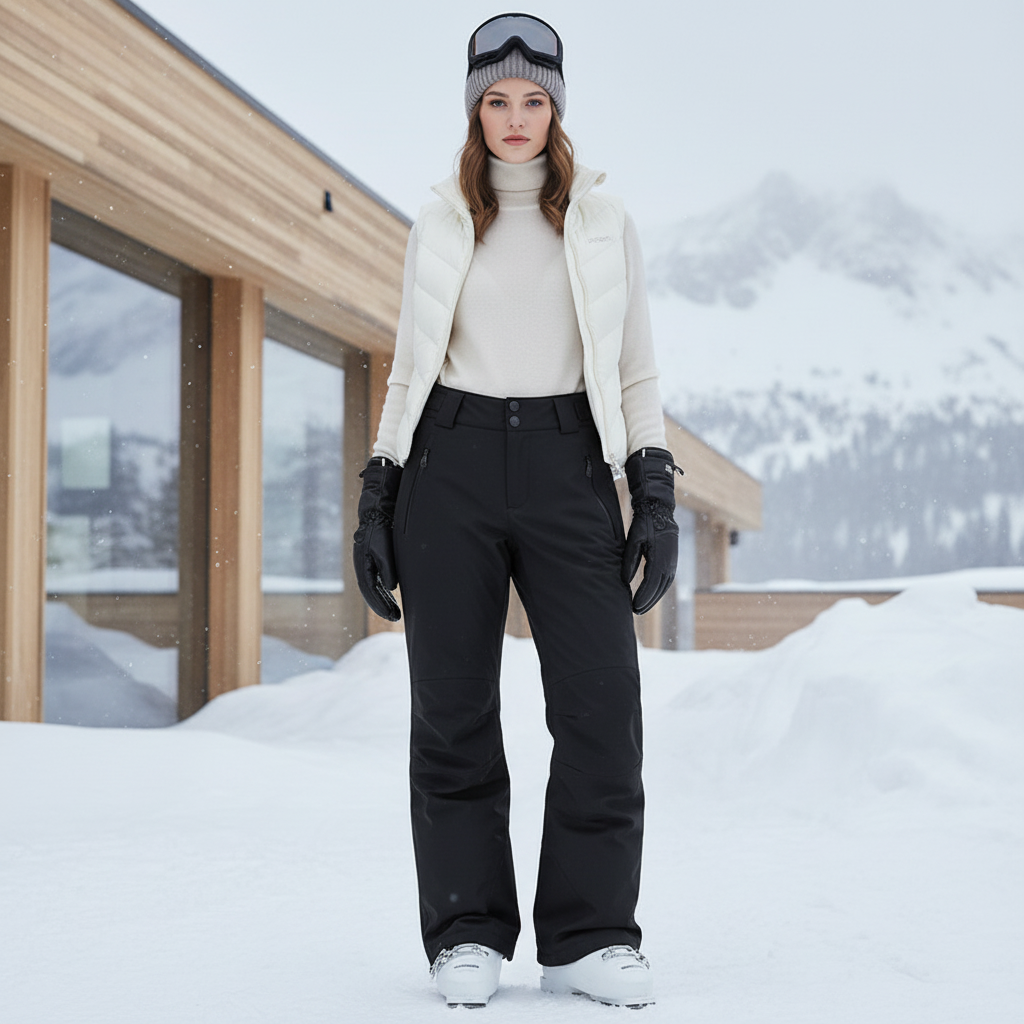 Pantalon De Ski Noir Imperméable Coupe Droite Adulte - Polyester