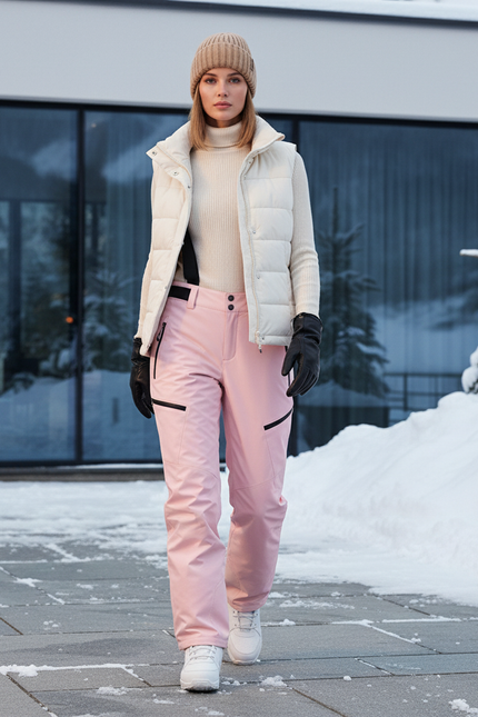 Pantalon De Ski Rose Imperméable Bretelles Femme - Polyester