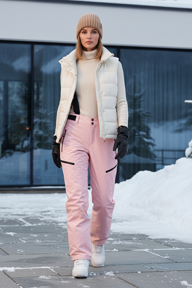 Pantalon De Ski Rose Imperméable Bretelles Femme - Polyester