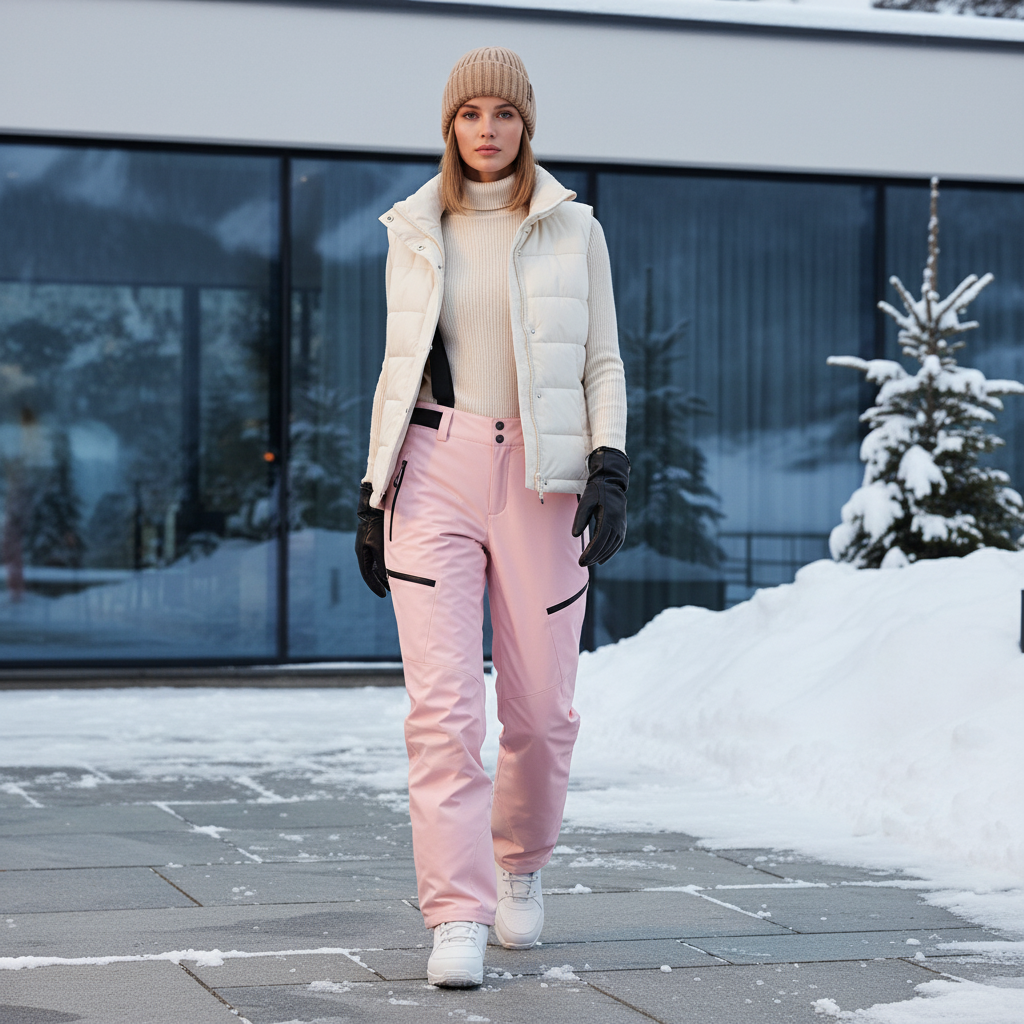Pantalon De Ski Rose Imperméable Bretelles Femme - Polyester