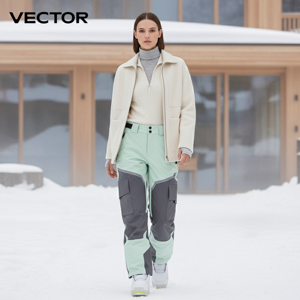 Pantalon De Ski Bicolore Cargo Imperméable Femme Hiver - Multicolore Polyester