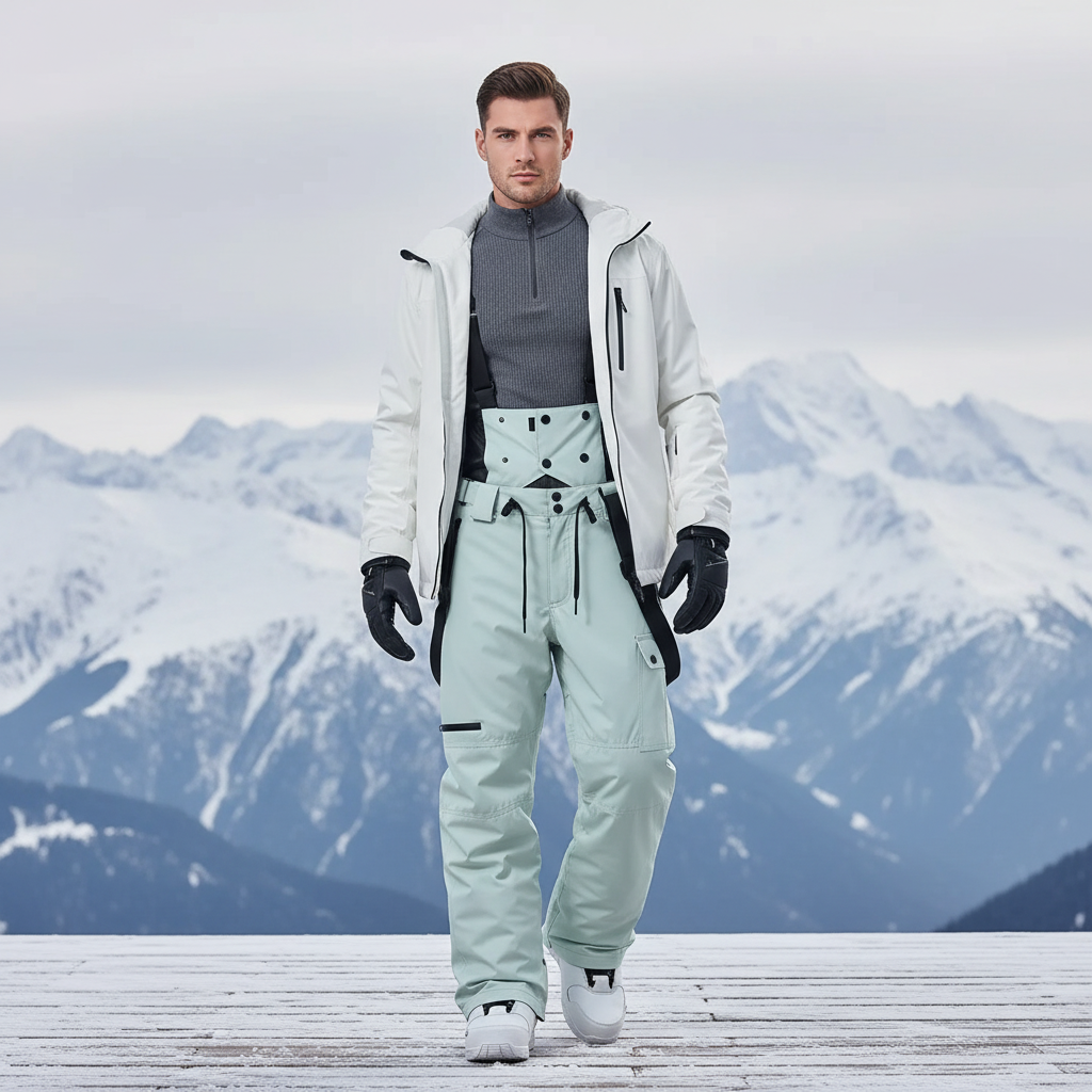 Pantalon De Ski Salopette Vert D'Eau Imperméable Unisexe - Polyester