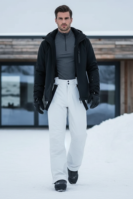 Pantalon De Ski Blanc Homme Imperméable Bretelles Coupe Droite - Polyester