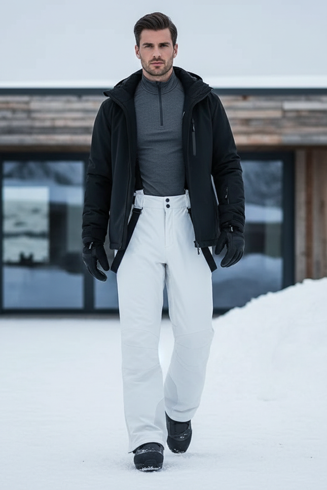 Pantalon De Ski Blanc Homme Imperméable Bretelles Coupe Droite - Polyester