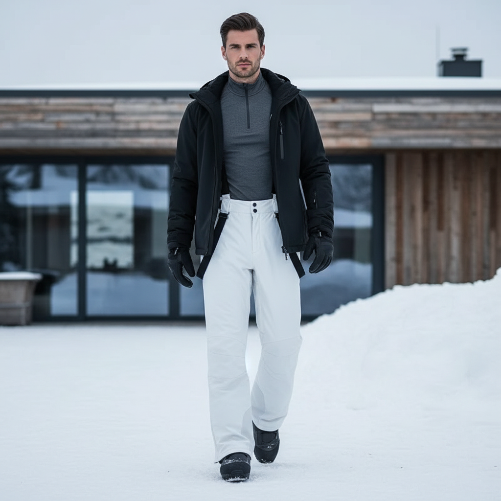 Pantalon De Ski Blanc Homme Imperméable Bretelles Coupe Droite - Polyester