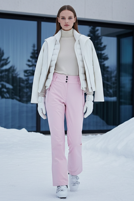Pantalon De Ski Rose Pâle Taille Haute Droit Femme - Polyester