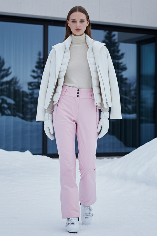 Pantalon De Ski Rose Pâle Taille Haute Droit Femme - Polyester