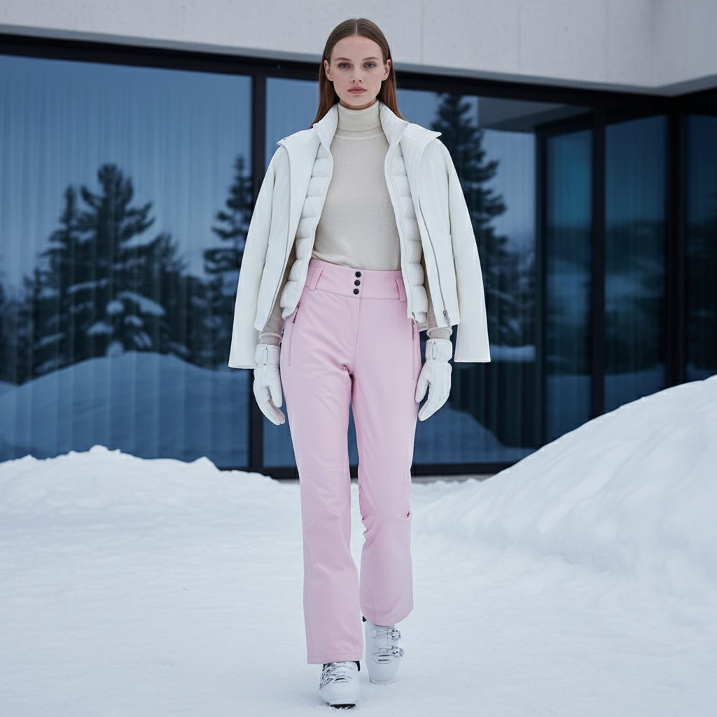 Pantalon De Ski Rose Pâle Taille Haute Droit Femme - Polyester