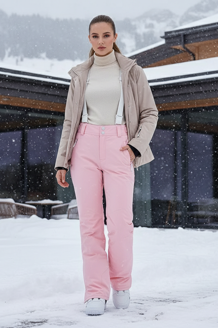 Pantalon De Ski Rose Pâle Imperméable Coupe Droite Femme - Polyester