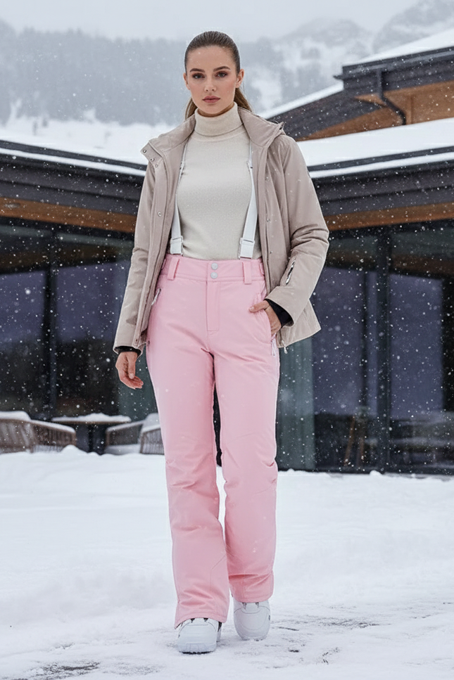 Pantalon De Ski Rose Pâle Imperméable Coupe Droite Femme - Polyester