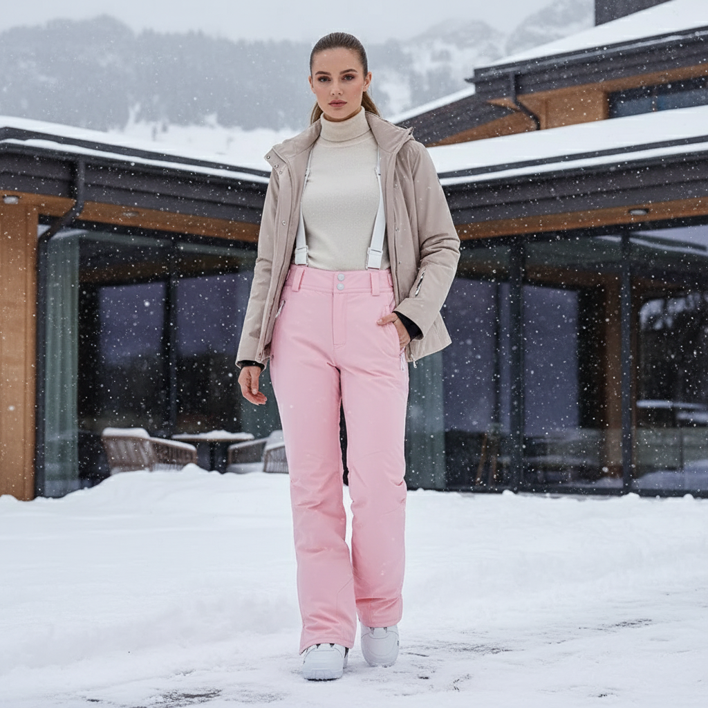 Pantalon De Ski Rose Pâle Imperméable Coupe Droite Femme - Polyester