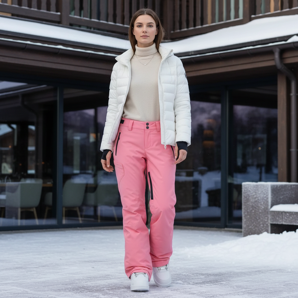 Pantalon De Ski Rose Poudré Ample Imperméable Femme - Polyester