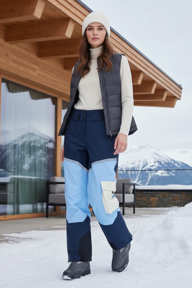 Pantalon De Ski Bleu Marine Bicolore Cargo Imperméable Femme - Multicolore Polyester