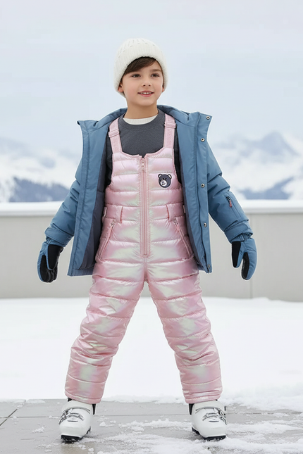 Pantalon De Ski Rose Poudré Matelassé Bretelles Enfant - Polyester
