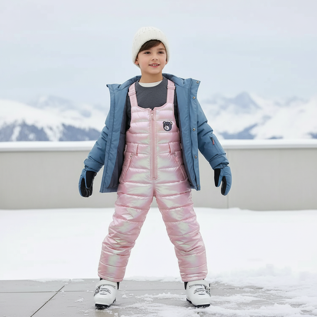 Pantalon De Ski Rose Poudré Matelassé Bretelles Enfant - Polyester