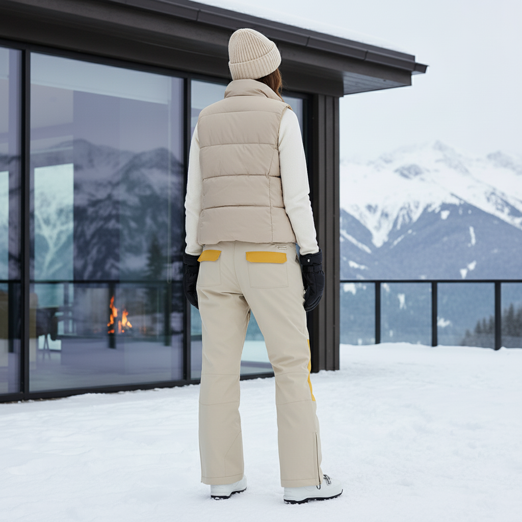 Pantalon De Ski Beige Bretelles Imperméable Femme Bicolore - Polyester - vue 2