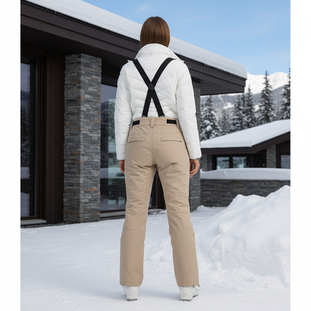Pantalon De Ski Beige Imperméable Confortable Bretelles Femme - Polyester - vue 2