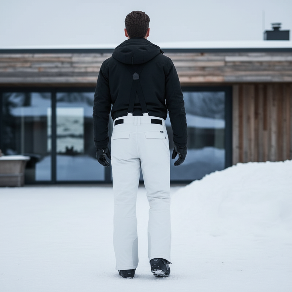 Pantalon De Ski Blanc Homme Imperméable Bretelles Coupe Droite - Polyester - vue 2