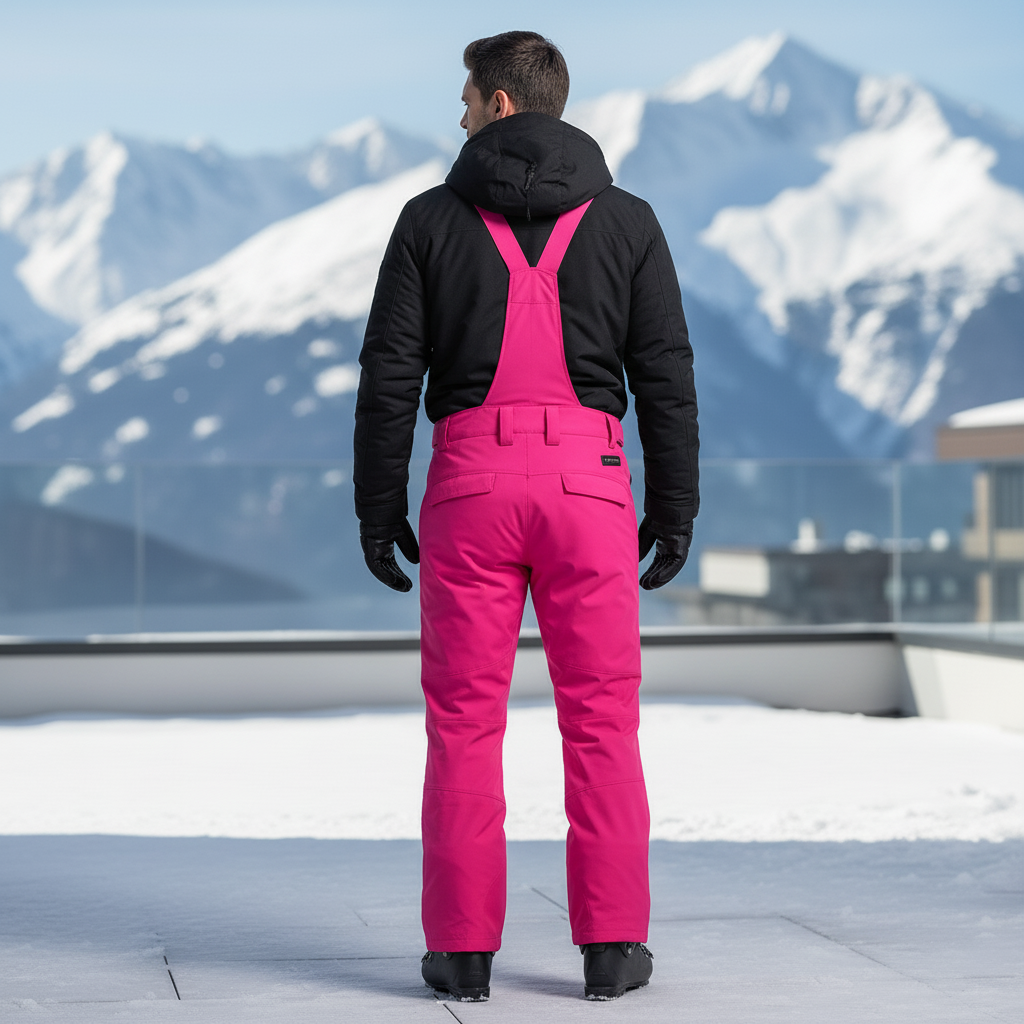 Pantalon De Ski Fuschia Imperméable Bretelles Homme Épais - Rose Polyester - vue 2