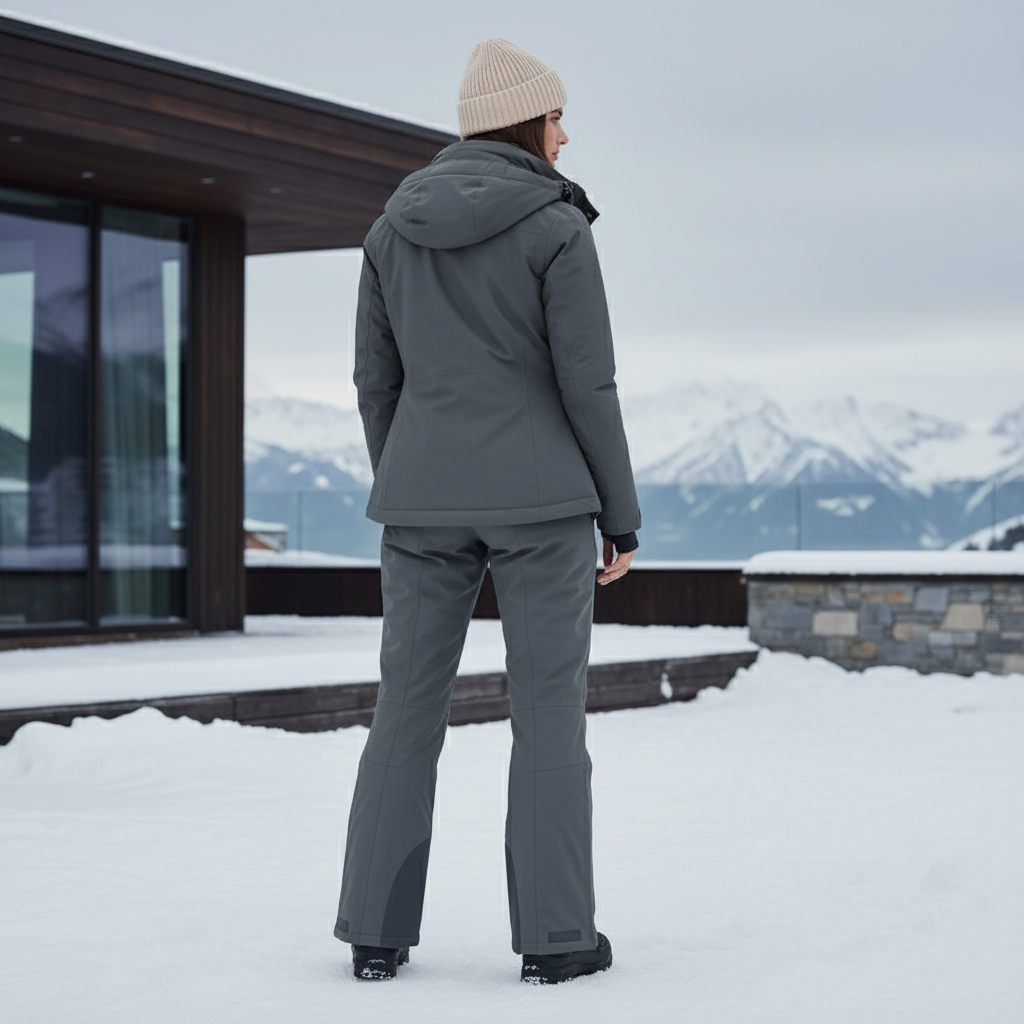 Pantalon De Ski Gris Coupe Droite Imperméable Bretelles Femme - Polyester - vue 2