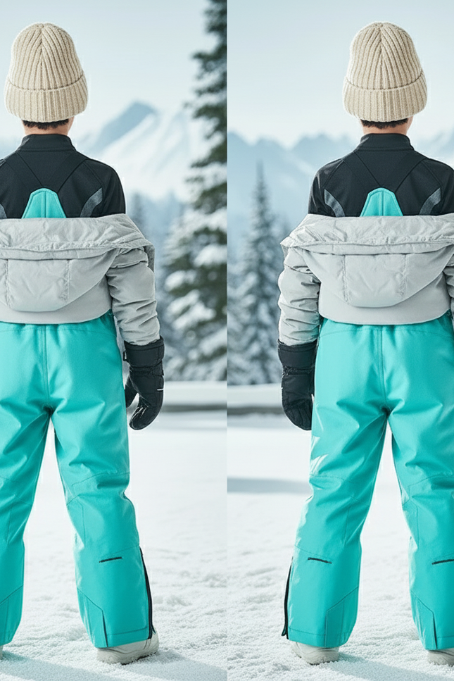 Pantalon De Ski Enfant Turquoise Imperméable Bretelles Matelassé - Vert Polyester - vue 2