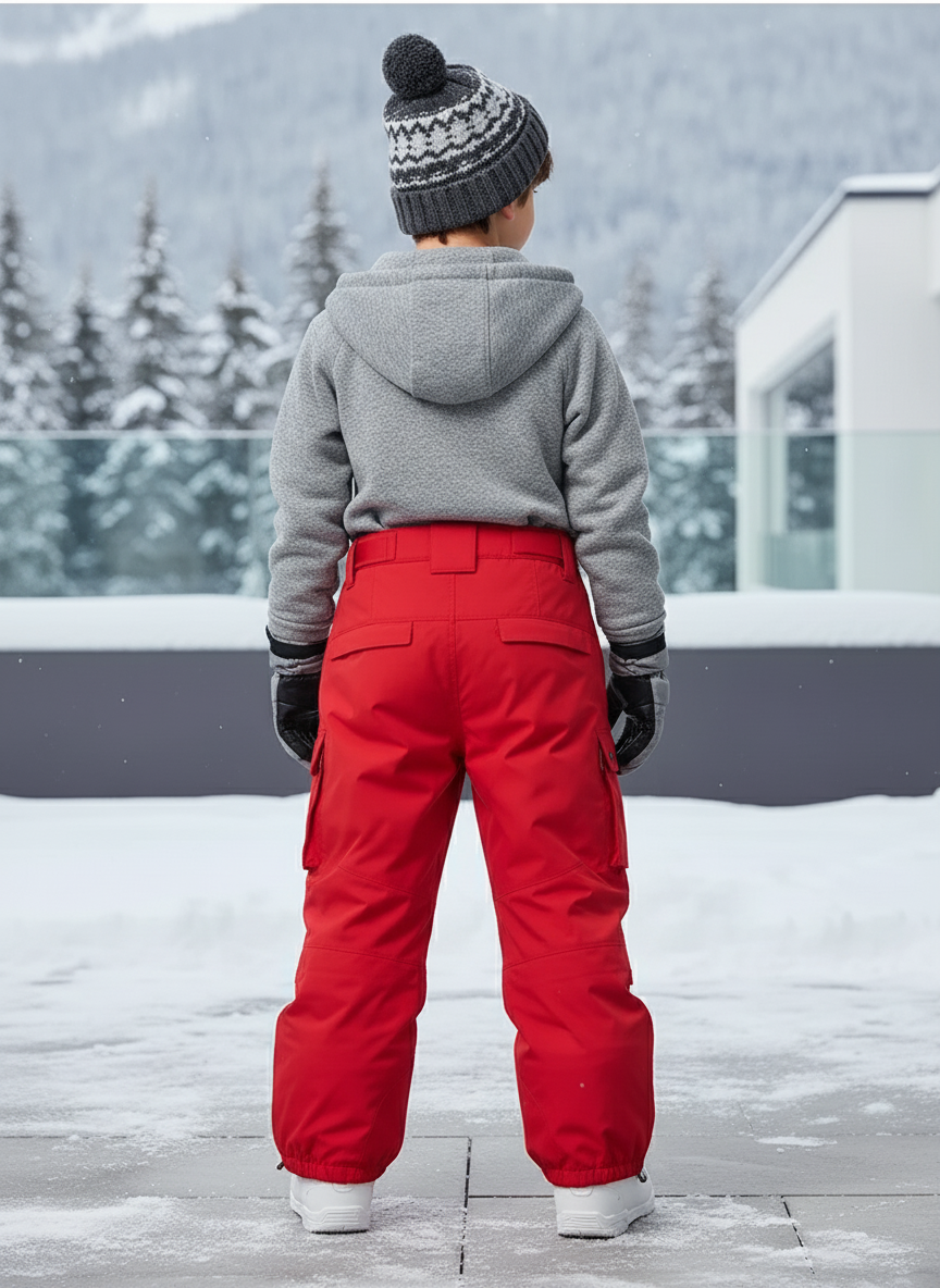 Pantalon De Ski Rouge Ample Imperméable Cargo Enfant - Polyester - vue 2