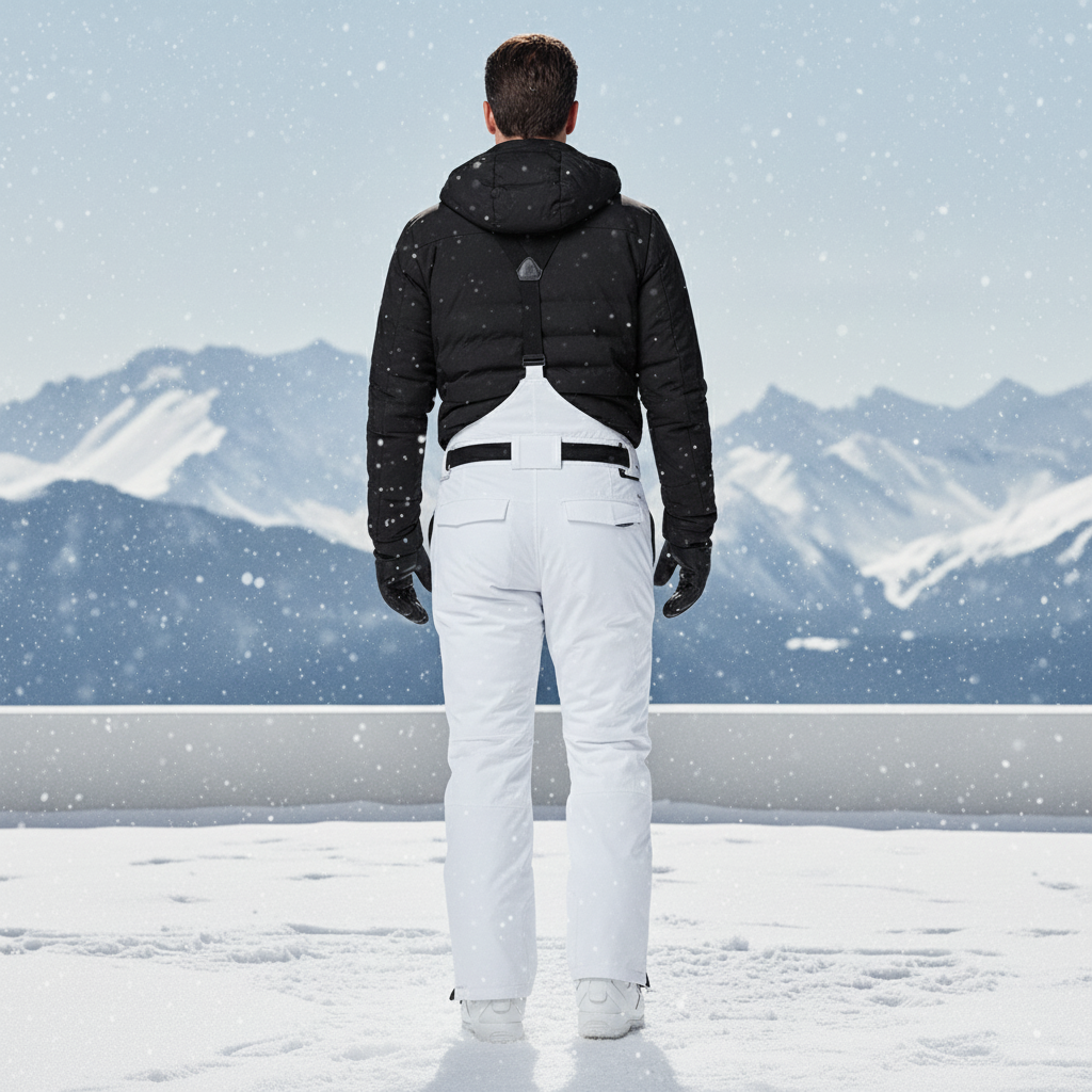 Pantalon De Ski Blanc Imperméable Bretelles Homme Neige - Polyester - vue 2