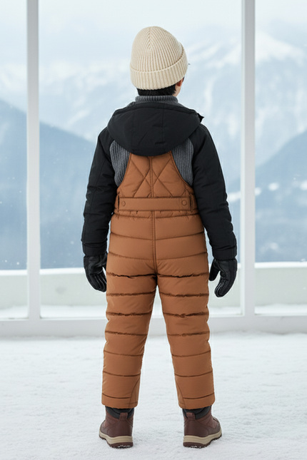 Pantalon De Ski Matelassé Marron Enfant Bretelles Chaud - Polyester - vue 2