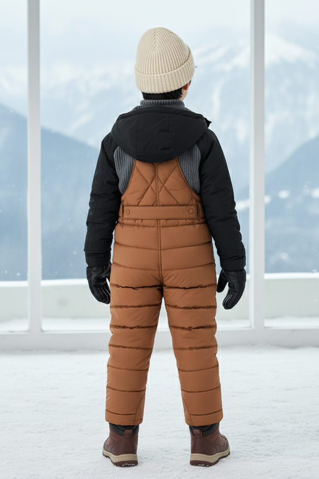Pantalon De Ski Matelassé Marron Enfant Bretelles Chaud - Polyester - vue 2