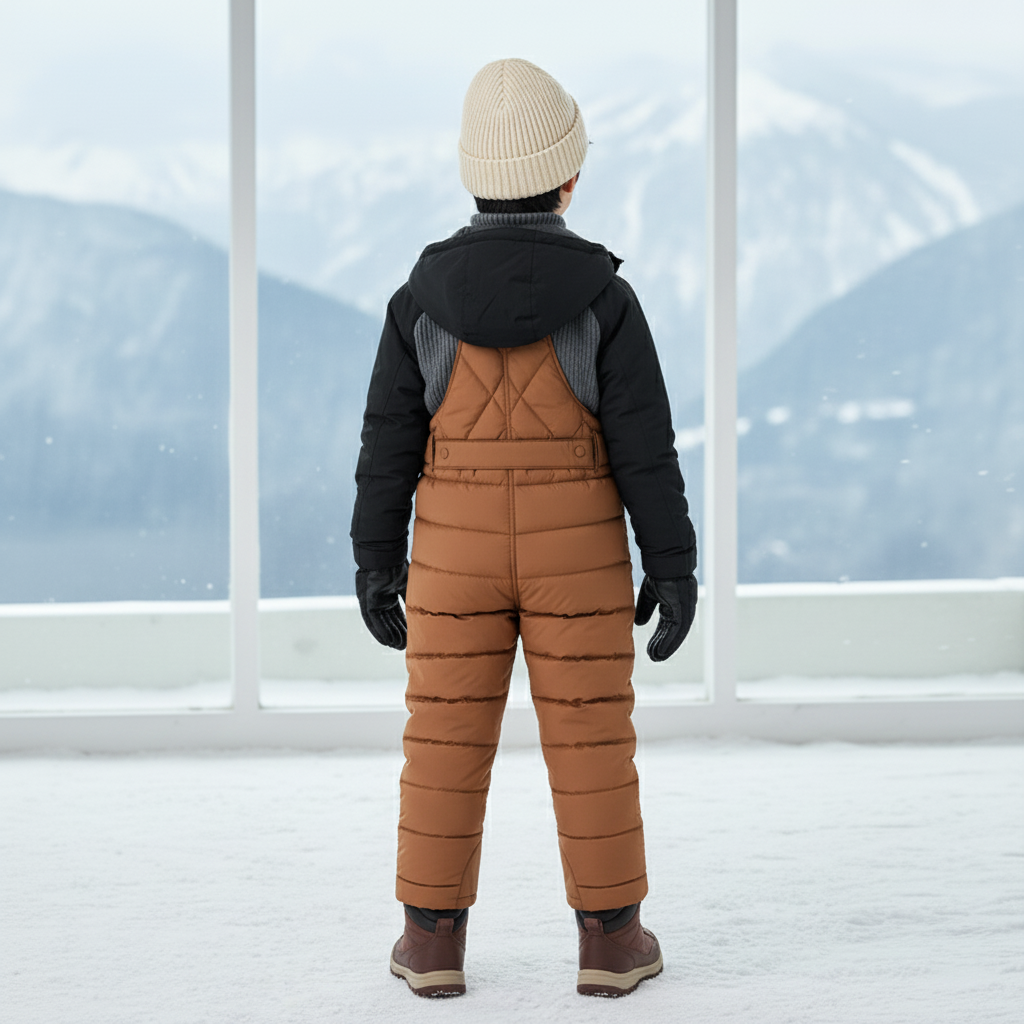 Pantalon De Ski Matelassé Marron Enfant Bretelles Chaud - Polyester - vue 2