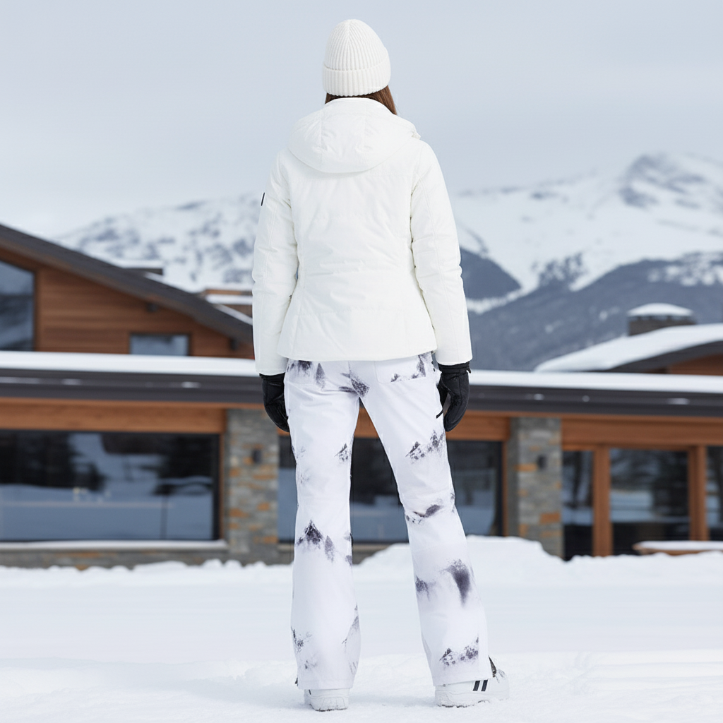 Pantalon De Ski Blanc Imprimé Montagne Imperméable Femme - Polyester - vue 2