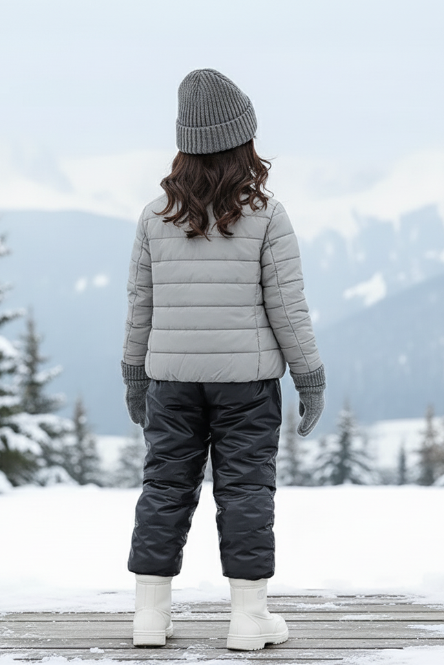 Pantalon De Ski Noir Brillant Imperméable Matelassé Enfant Hiver - Polyester - vue 2