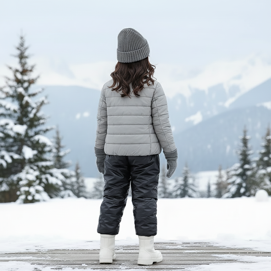Pantalon De Ski Noir Brillant Imperméable Matelassé Enfant Hiver - Polyester - vue 2