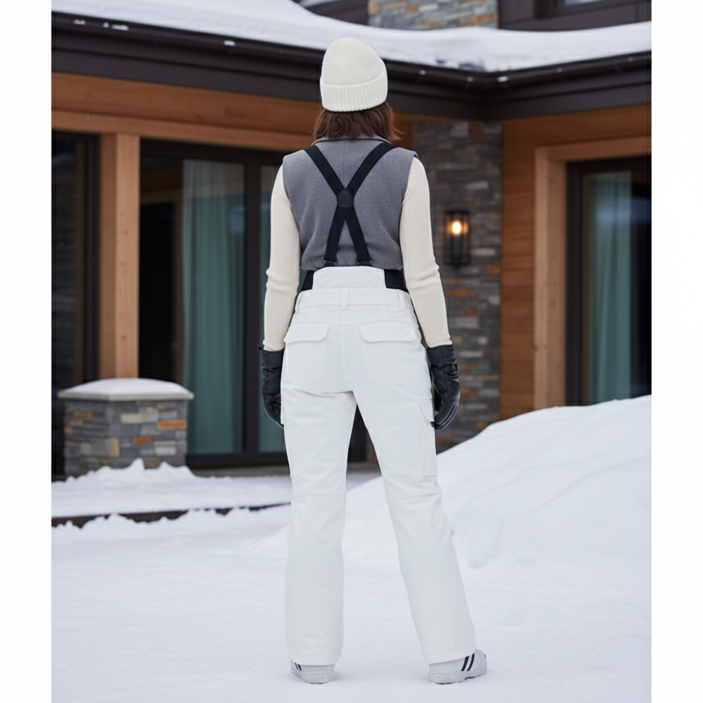 Pantalon De Ski Blanc Salopette Imperméable Taille Haute Élégant - Polyester - vue 2