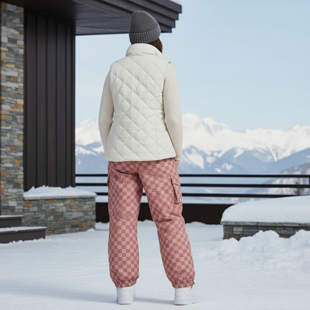 Pantalon De Ski Rose Carreaux Ample Imperméable Unisexe - Polyester - vue 2