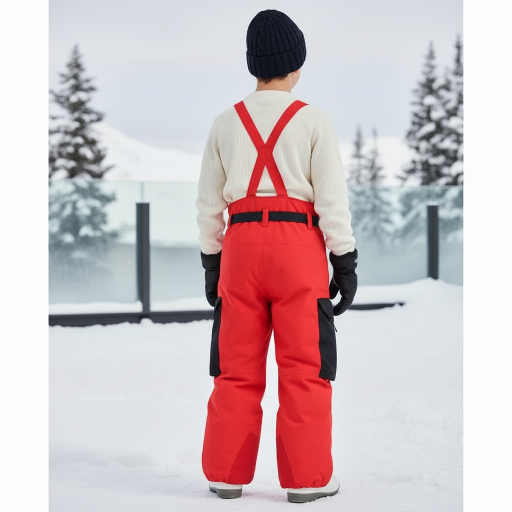 Pantalon De Ski Rouge Ample Bretelles Imperméable Enfant Hiver - Polyester - vue 2